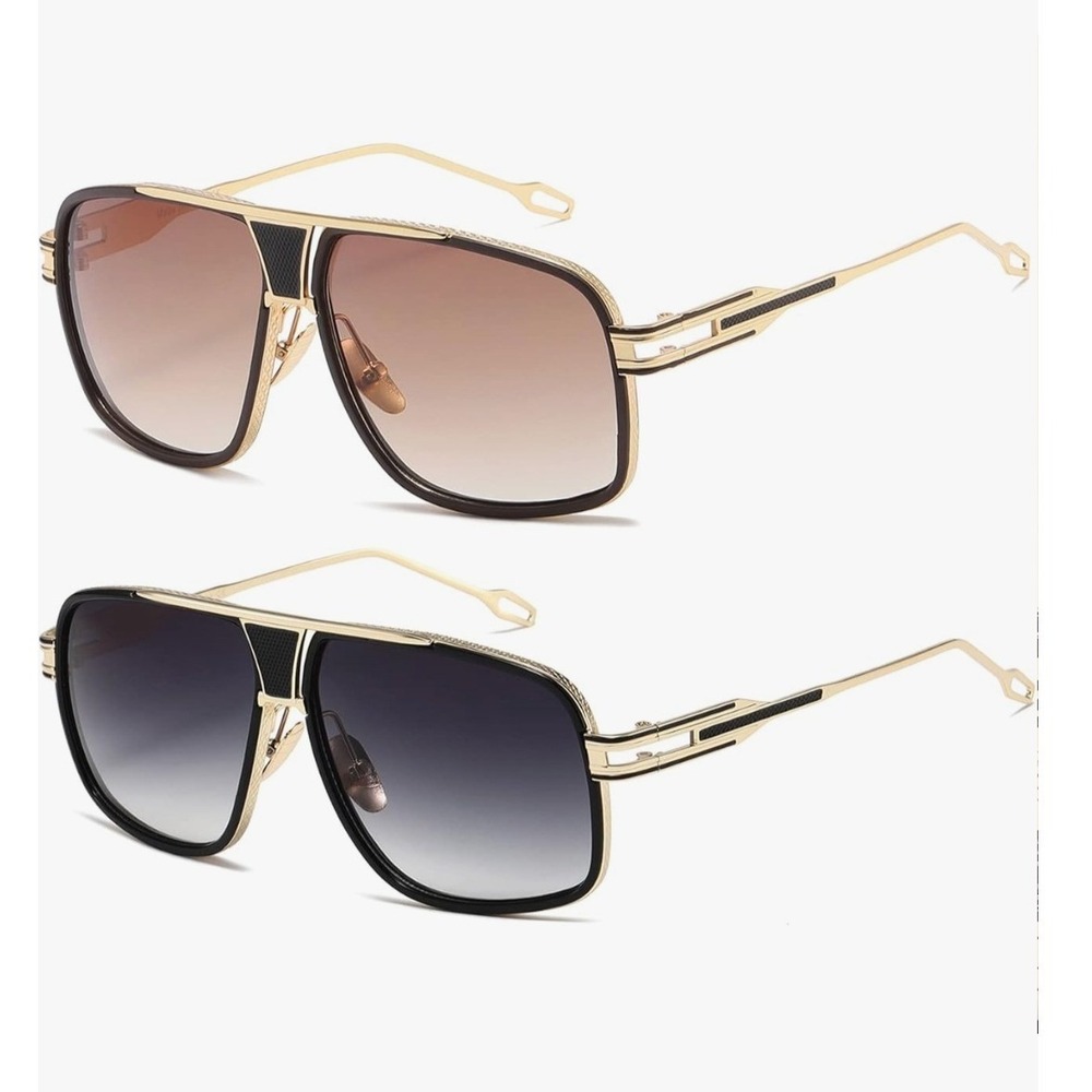 2pr AEVOGUE Sunglasses‎ Men OS Gold Black New Punk Style Shield AE0336 Big Frame